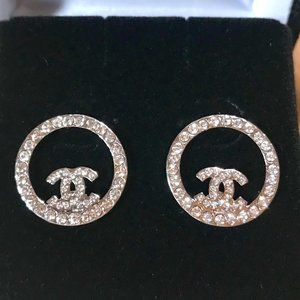 Letter C Crystal 925 Silver Circle Earrings